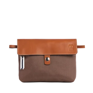 pochette amovible en cuir et polyester givré taupe