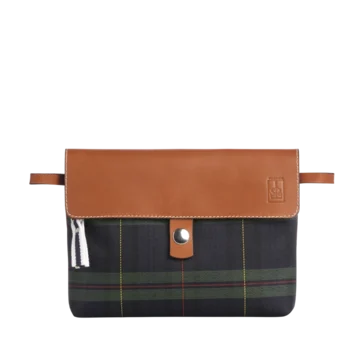 pochette amovible en cuir et polyester écossais marine