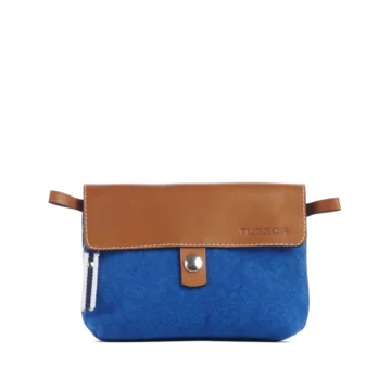 pochette mobile amovible en coton bleu roi et cuir
