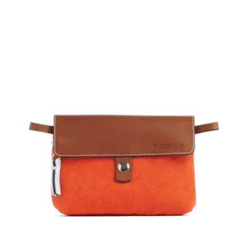 pochette mobile amovible en coton corail et cuir