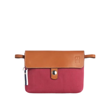 pochette mobile amovible en coton framboise et cuir