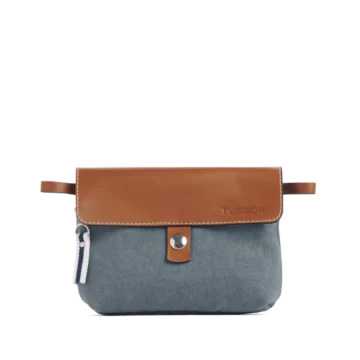 pochette mobile amovible en coton gris et cuir face