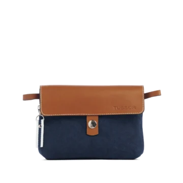 pochette mobile amovible en coton marine et cuir