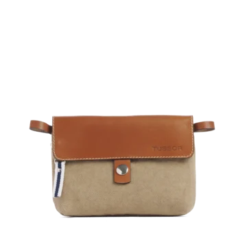pochette mobile amovible en coton sable et cuir