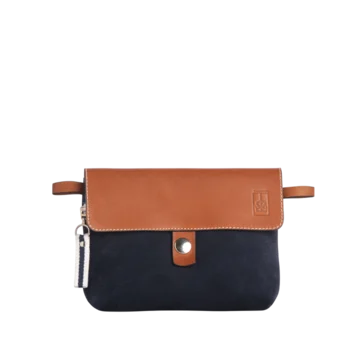 pochette mobile amovible en cuir nubuck veau bleu marine