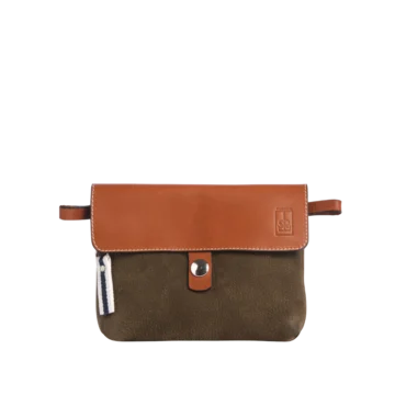 pochette mobile amovible en cuir nubuck veau taupe