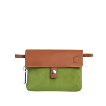 pochette mobile amovible en cuir nubuck veau vert prairie