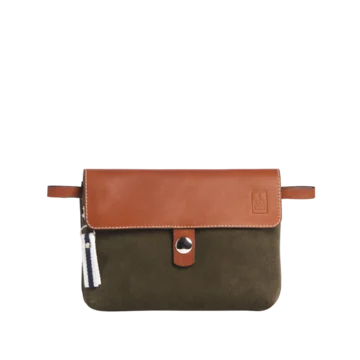pochette mobile amovible en cuir vachette velours kaki