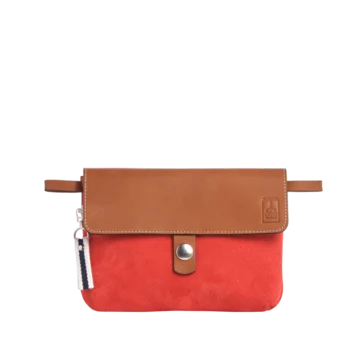 pochette mobile amovible en cuir vachette velours corail
