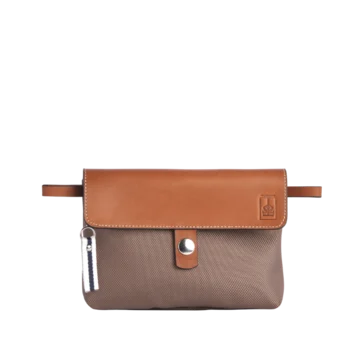 pochette mobile amovible en polyester givre taupe et cuir face