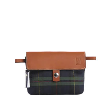 pochette mobile amovible en polyester écossais marine et cuir face