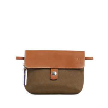 pochette mobile amovible en polyester givre kaki et cuir face