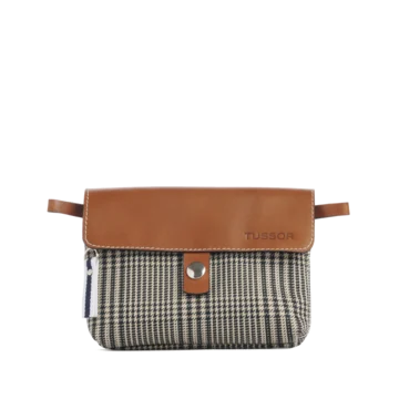 pochette mobile amovible en polyester prince de Galles et cuir face
