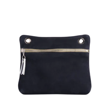 pochette yole en cuir nubuck veau bleu marine