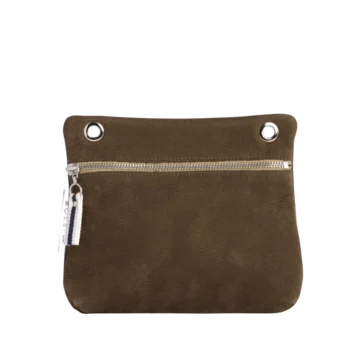 pochette yole en cuir nubuck veau taupe