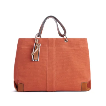 sac de travail modulable en coton brique, pour ordinateur et dossiers, avec des anses en cuir naturel