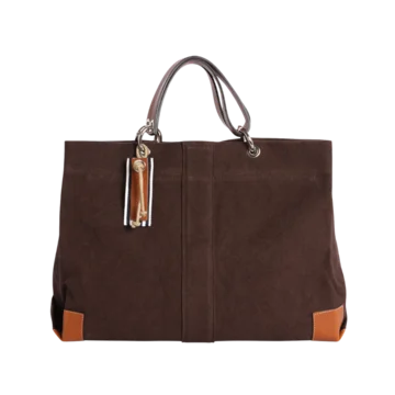 sac de travail modulable en coton chocolat, pour ordinateur et dossiers, avec des anses en cuir naturel