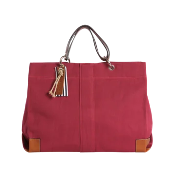 sac de travail modulable en coton framboise, pour ordinateur et dossiers, avec des anses en cuir naturel