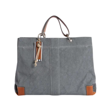 sac de travail modulable en coton gris, pour ordinateur et dossiers, avec des anses en cuir naturel
