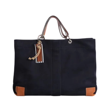 sac de travail modulable en cuir nubuck veau bleu marine, pour ordinateur et dossiers, avec des anses en cuir naturel