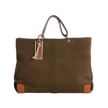 sac de travail modulable en cuir nubuck veau taupe, pour ordinateur et dossiers, avec des anses en cuir naturel