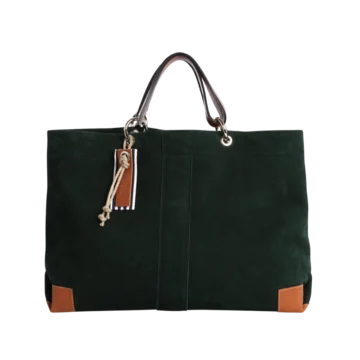 sac de travail modulable en cuir nubuck veau vert forêt, pour ordinateur et dossiers, avec des anses en cuir naturel
