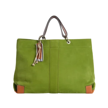 sac de travail modulable en cuir nubuck veau vert prairie, pour ordinateur et dossiers, avec des anses en cuir naturel