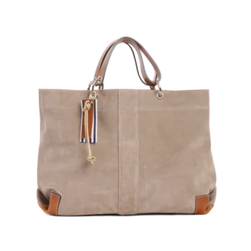 sac de travail modulable en cuir vachette velours galet, pour ordinateur et dossiers, avec des anses en cuir naturel