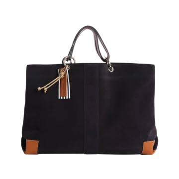 sac de travail modulable en cuir vachette velours bleu marine, pour ordinateur et dossiers, avec des anses en cuir naturel