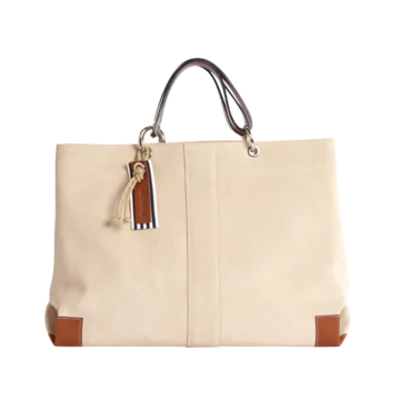 sac de travail modulable en cuir vachette velours grège, pour ordinateur et dossiers, avec des anses en cuir naturel