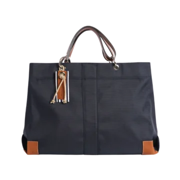 sac de travail modulable en polyester givré bleu marine, pour ordinateur et dossiers, avec des anses en cuir naturel