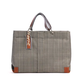 sac de travail modulable en polyester prince de Galles, pour ordinateur et dossiers, avec des anses en cuir naturel
