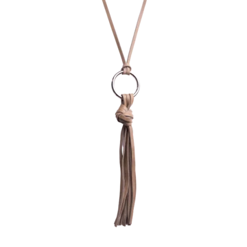 bijou sautoir en cuir taupe