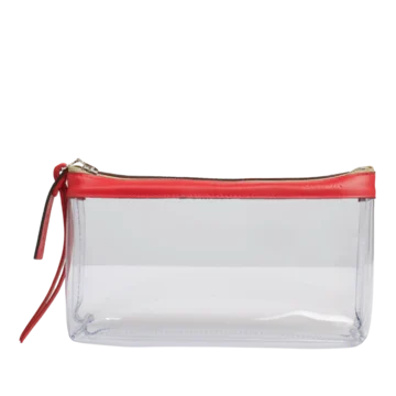 pochette en plastique transparent et cuir rouge
