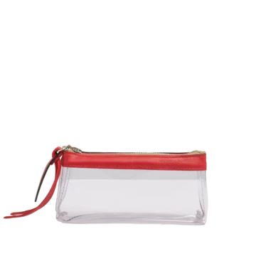 pochette en plastique transparent et cuir rouge
