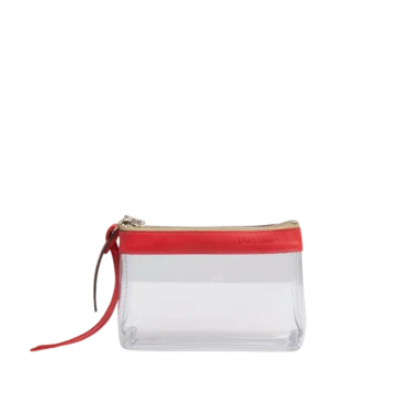 pochette en plastique transparent et cuir rouge