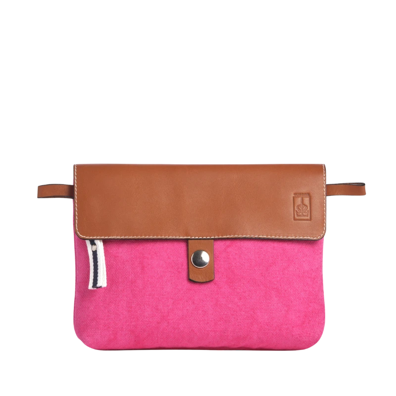 pochette amovible en cuir et coton fushia