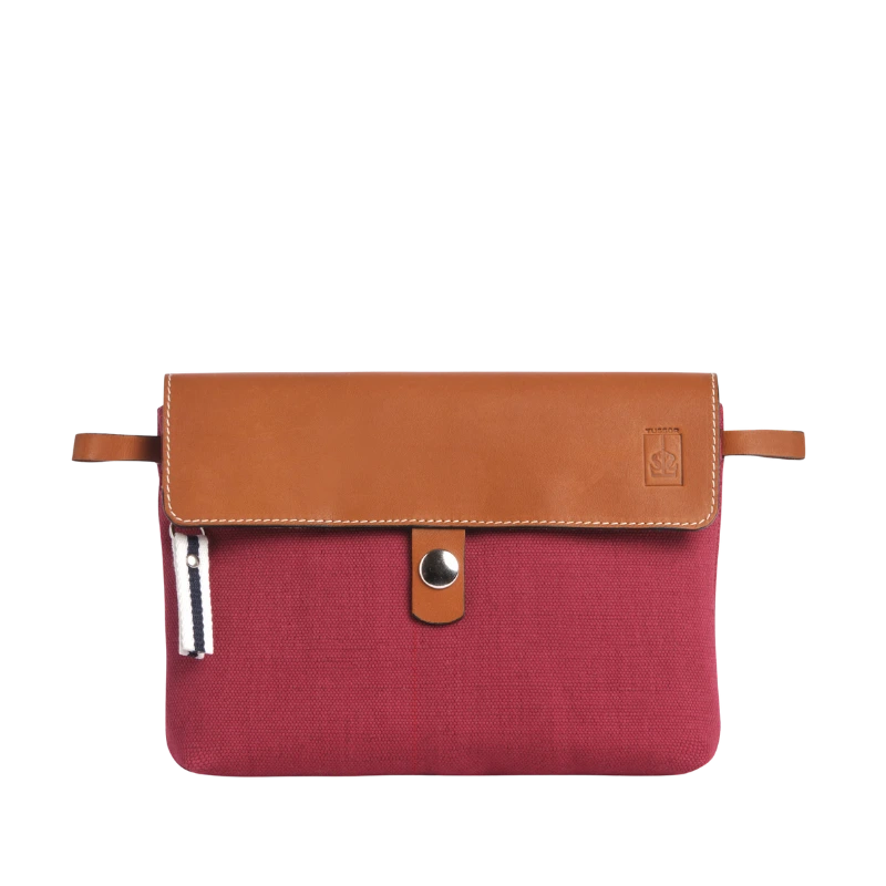 pochette amovible en cuir et coton framboise