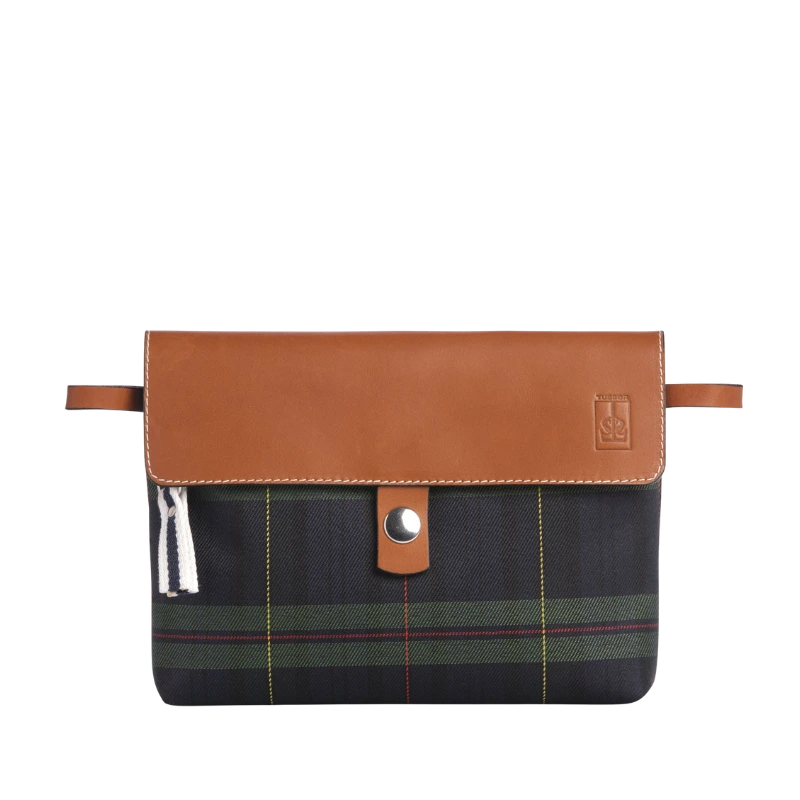 pochette amovible en cuir et polyester écossais marine