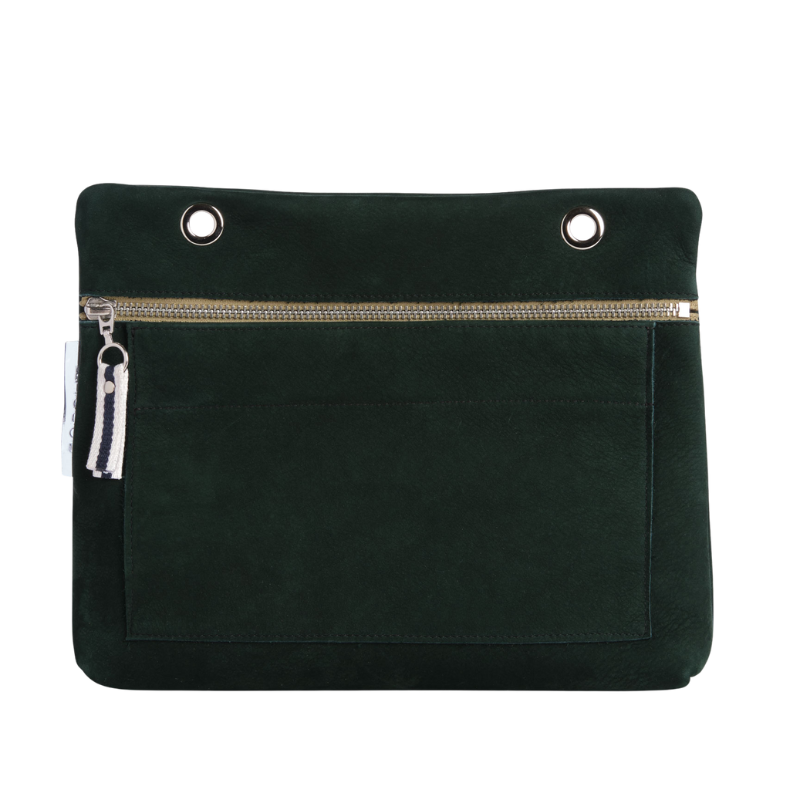 Grande pochette modulable en cuir nubuck veau velours vert forêt