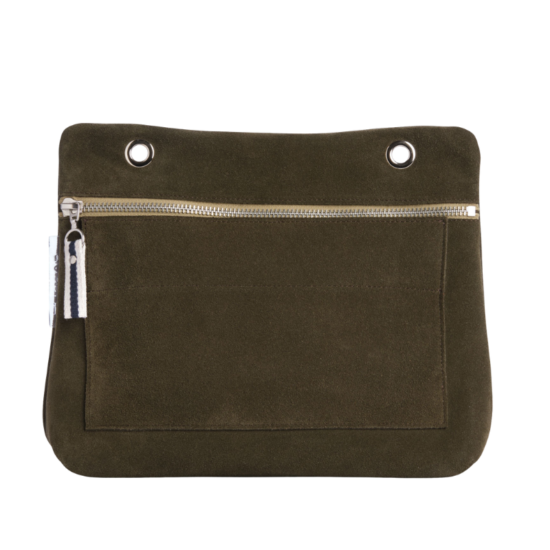 Grande pochette modulable en cuir vachette velours galet