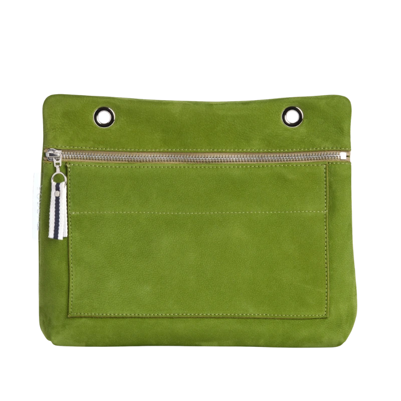 Grande pochette modulable en cuir nubuck veau velours vert forêt