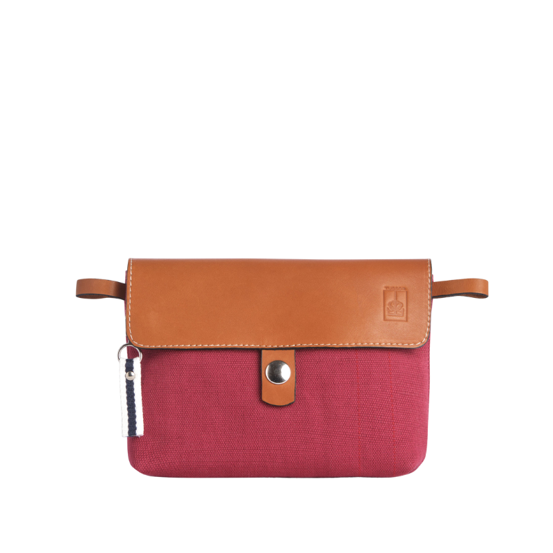 pochette mobile amovible en coton framboise et cuir
