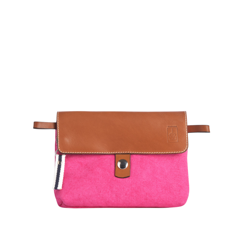 pochette mobile amovible en coton fushia et cuir
