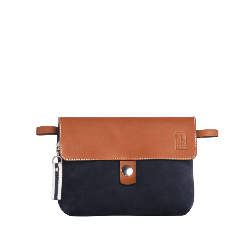 pochette mobile amovible en cuir nubuck veau bleu marine