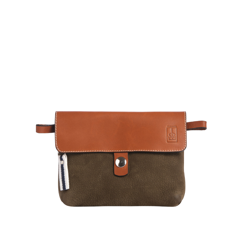 pochette mobile amovible en cuir nubuck veau taupe