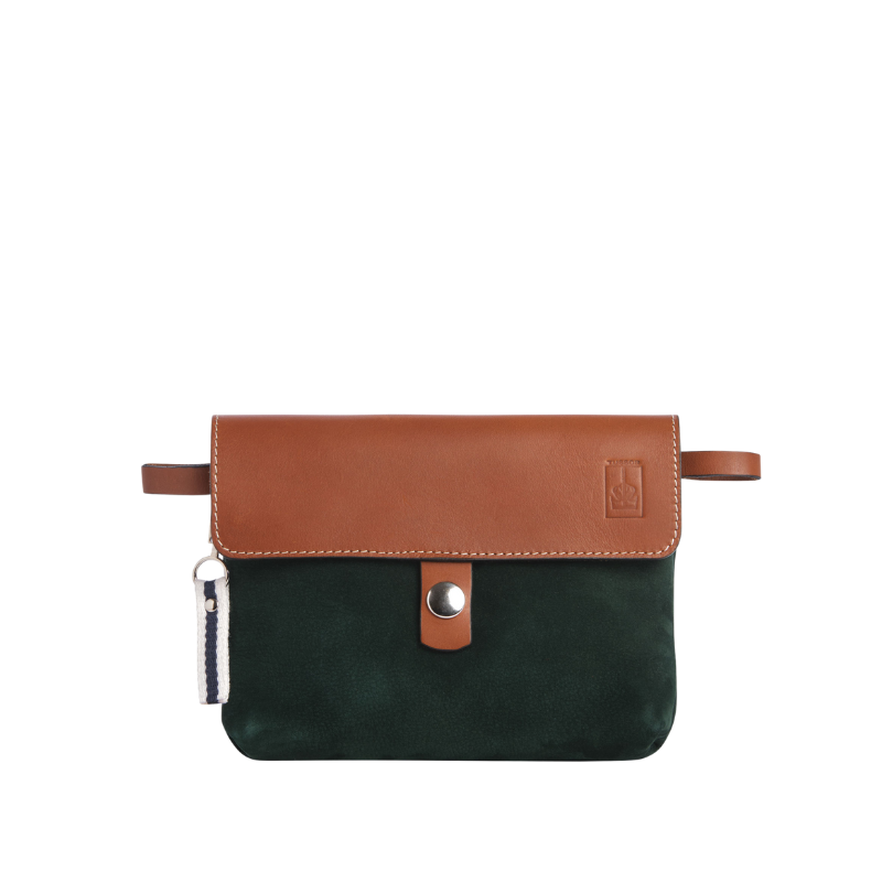 pochette mobile amovible en cuir nubuck veau vert forêt