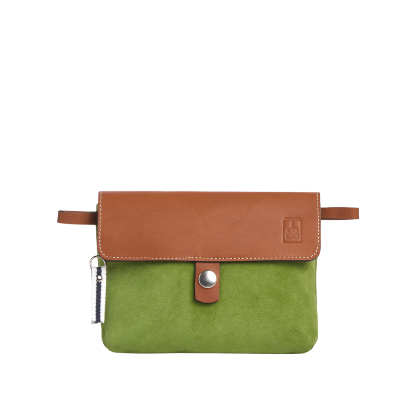 pochette mobile amovible en cuir nubuck veau vert prairie