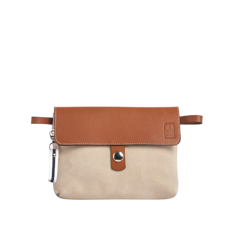 pochette mobile amovible en cuir vachette velours grège