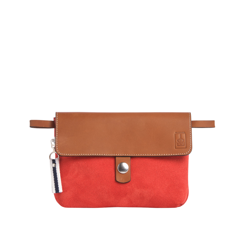 pochette mobile amovible en cuir vachette velours corail